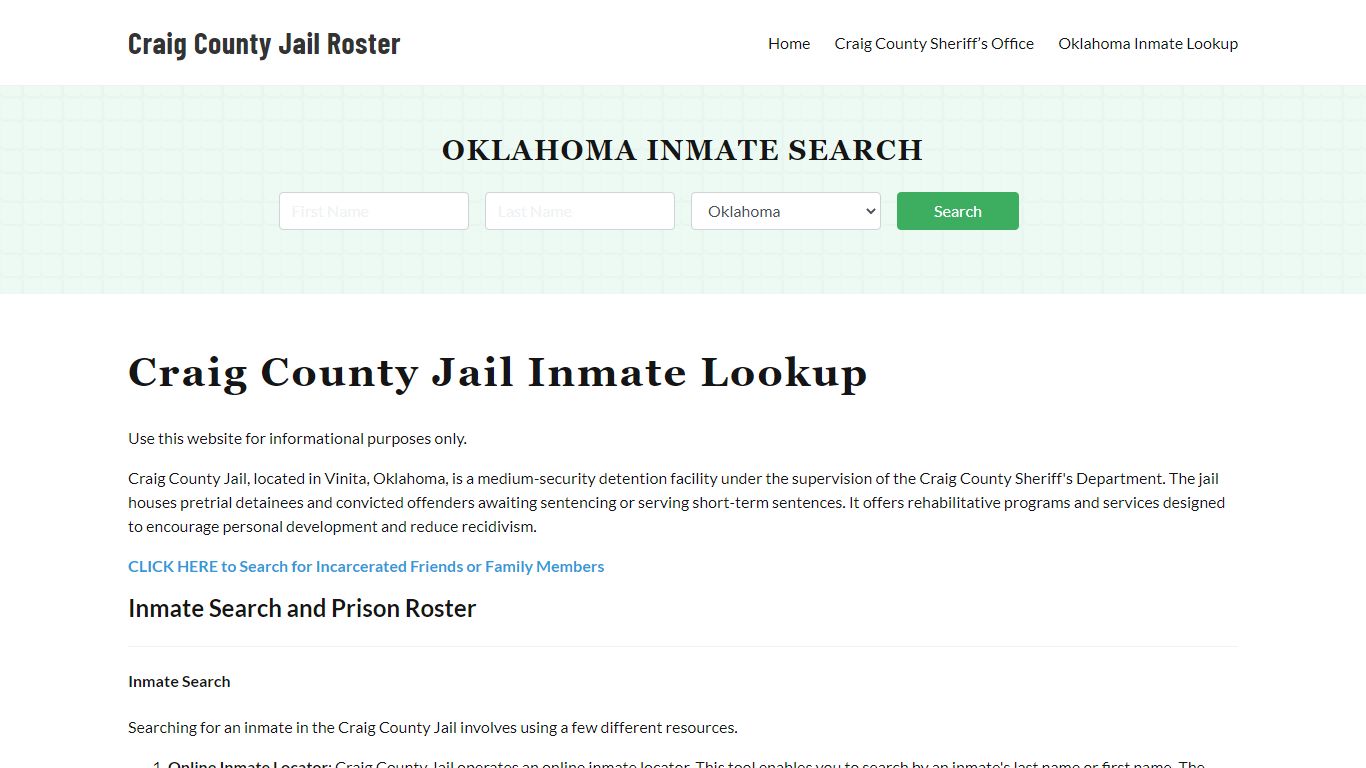 Craig County Jail Roster Lookup, OK, Inmate Search