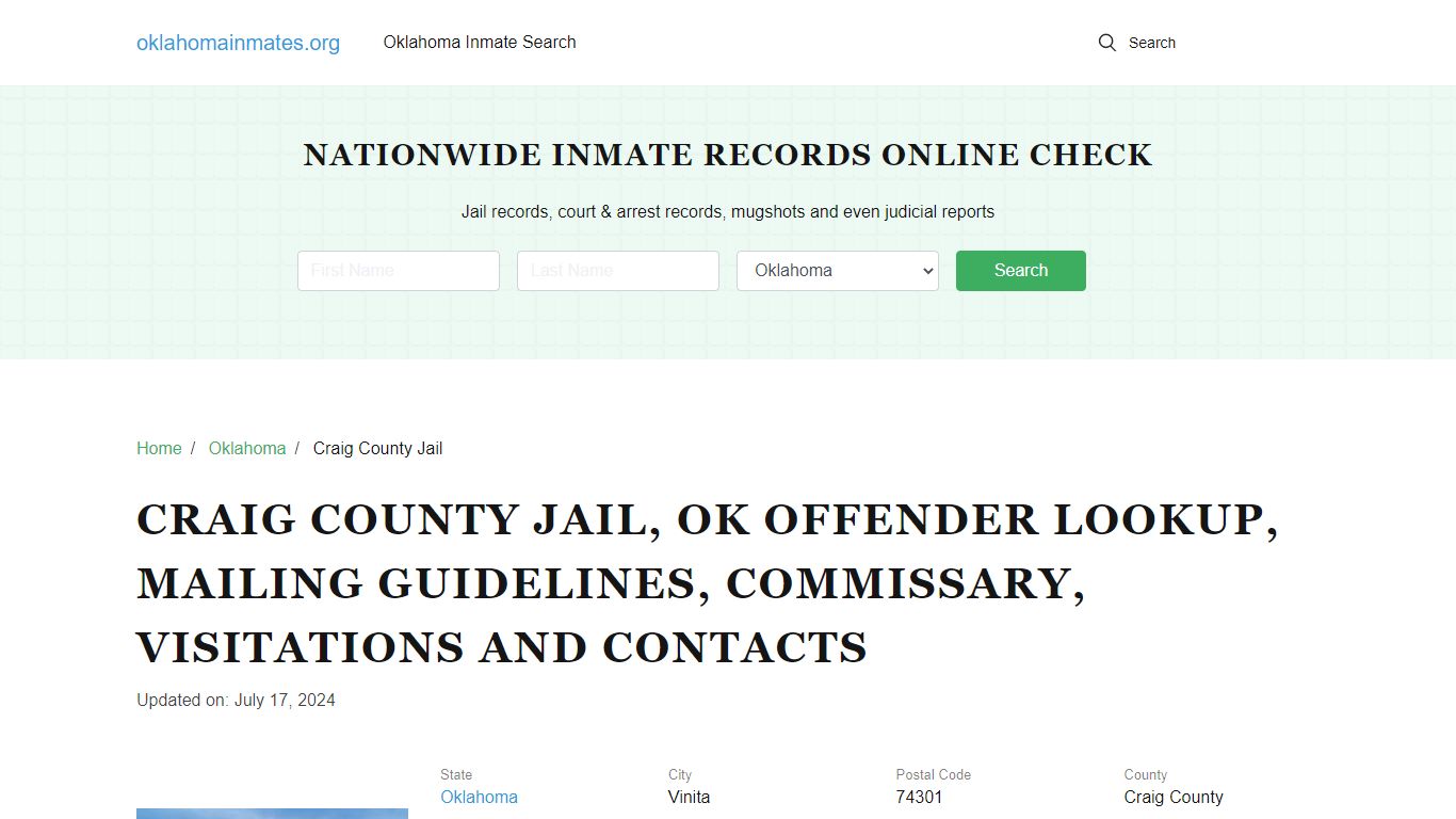 Craig County Jail, OK: Inmate Search Options, Visitations, Contacts